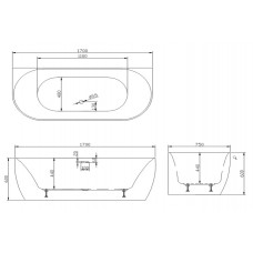 CIRCUS Bagnodesign ванна прямоугольная пристенная, литьевой акрил, современный дизайн 1700 x 750 мм